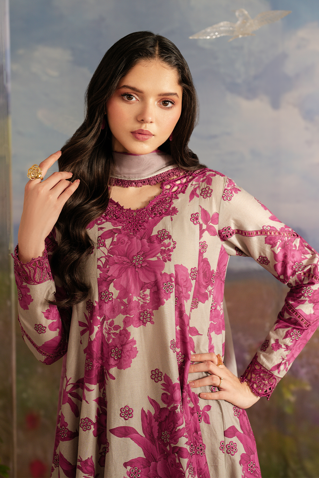 UE-457  Embroidered Printed Lawn