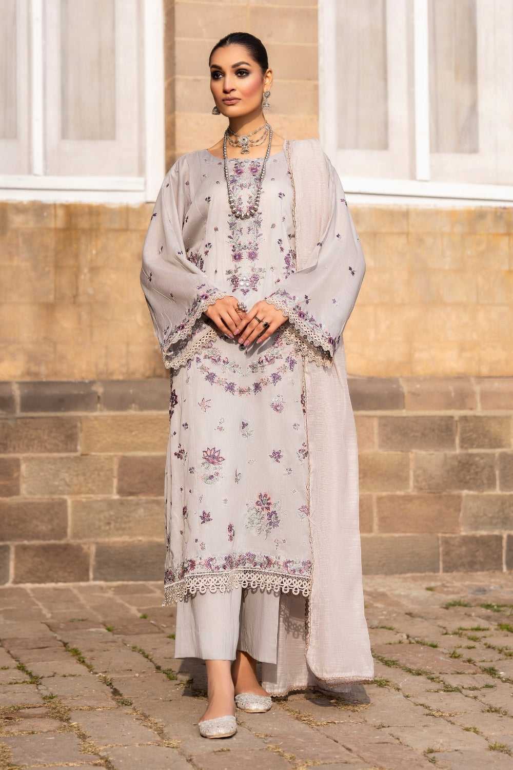 3PC Unstitched | Embroidered Lawn Suit | Slub Lawn Dupatta