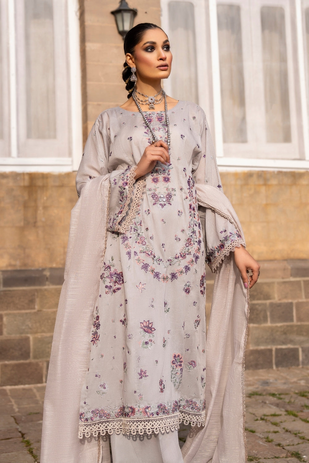 3PC Unstitched | Embroidered Lawn Suit | Slub Lawn Dupatta