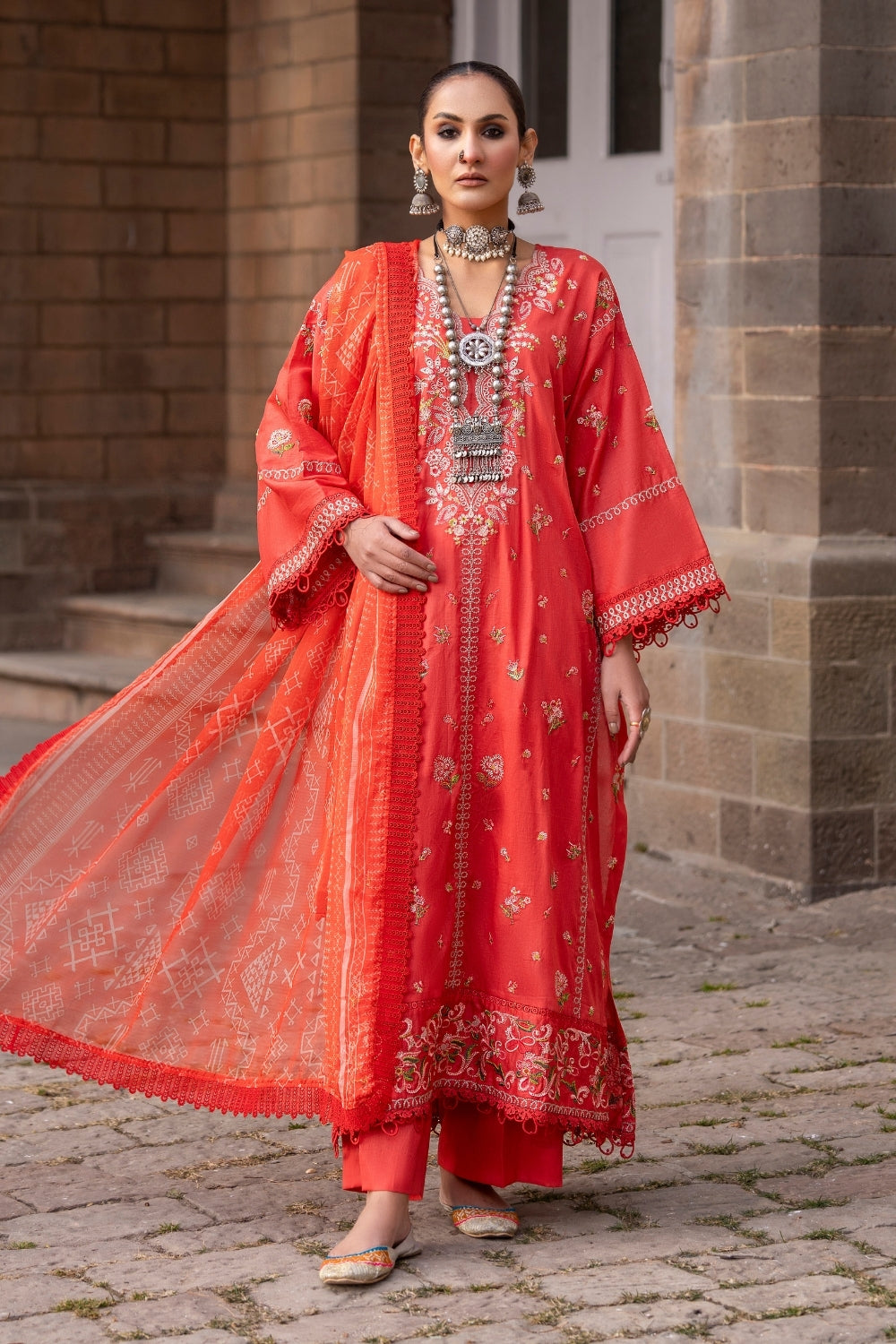 3PC Unstitched | Embroidered Lawn Suit | Chiffon Dupatta