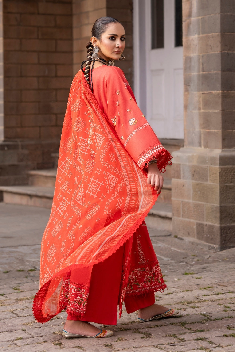 3PC Unstitched | Embroidered Lawn Suit | Chiffon Dupatta