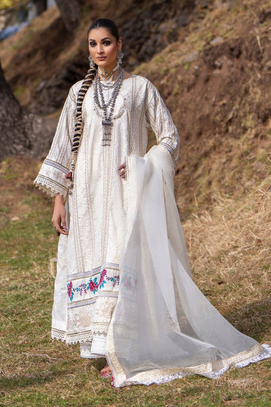 3PC Unstitched | Embroidered Lawn Suit | Organza Dupatta