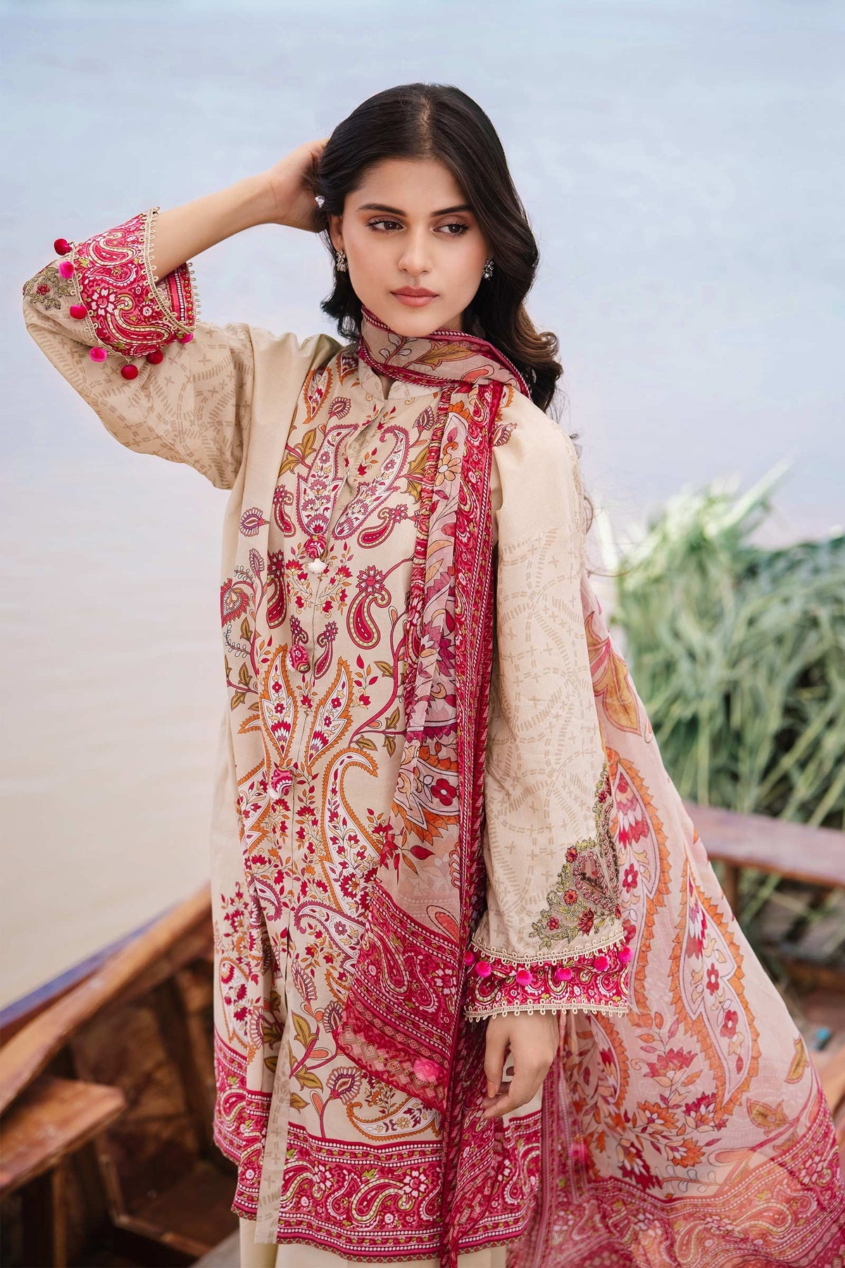 3 Piece Unstitched Embroidered Suit | 410-B