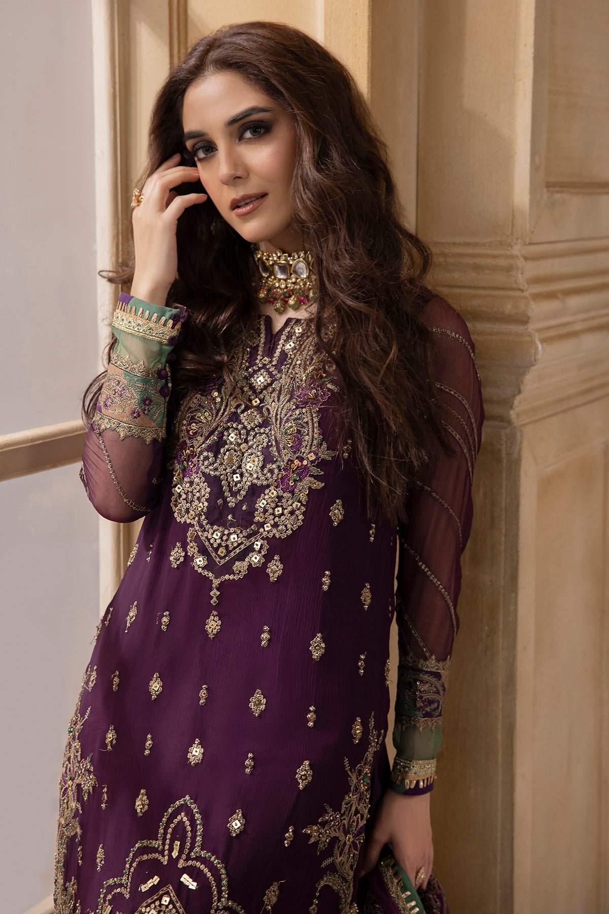 3-PC UNSTITCHED PREMIUM LUXURY HANDWORK CHIFFON WITH PREMIUM EMBROIDERED DUPATTA DJW4-03