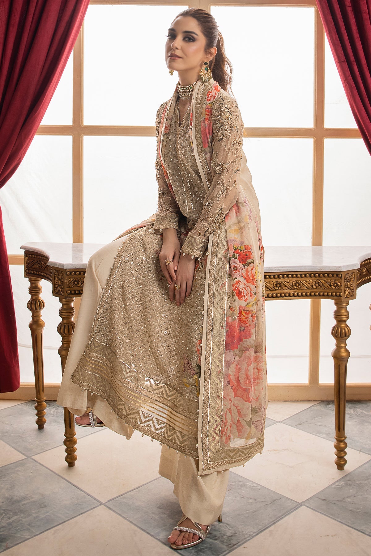 3-PC UNSTITCHED PREMIUM LUXURY HANDWORK CHIFFON WITH PREMIUM EMBROIDERED DUPATTA DJW4-05