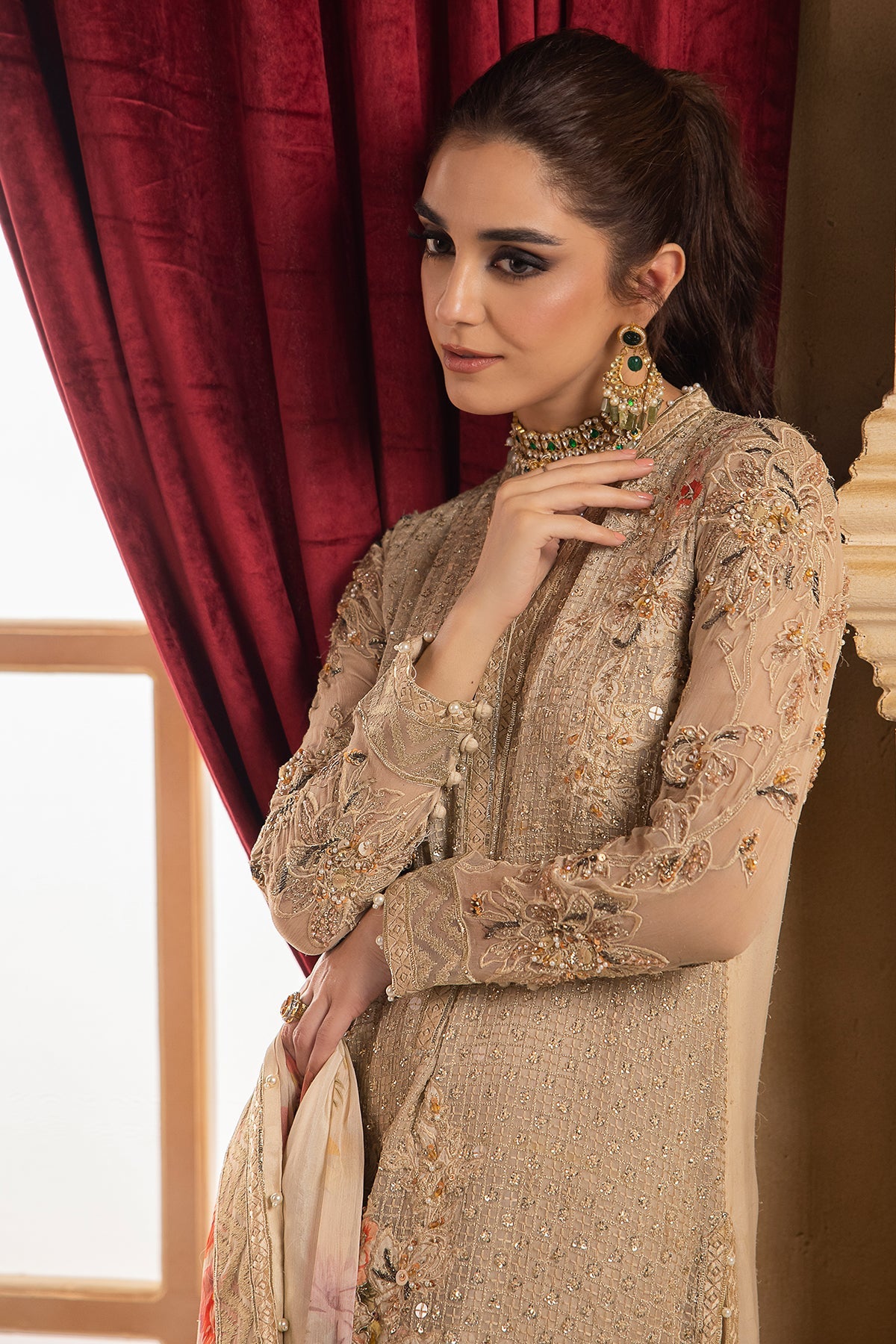 3-PC UNSTITCHED PREMIUM LUXURY HANDWORK CHIFFON WITH PREMIUM EMBROIDERED DUPATTA DJW4-05