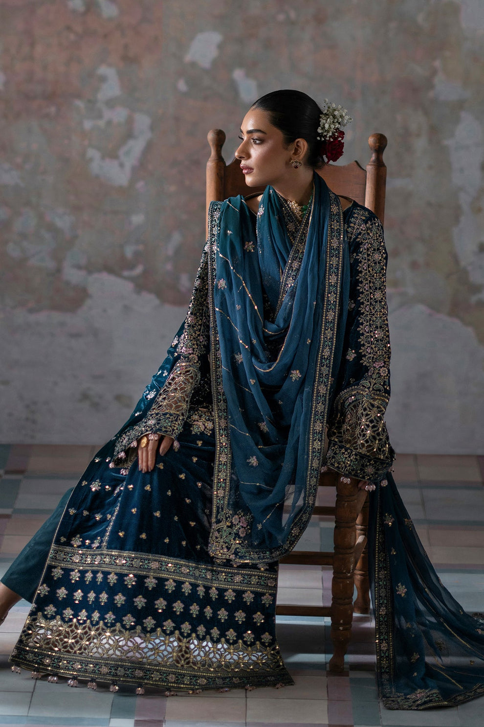 Meher Zarposh velvet collection by Emaan Adeel at #VogueClothingStudio