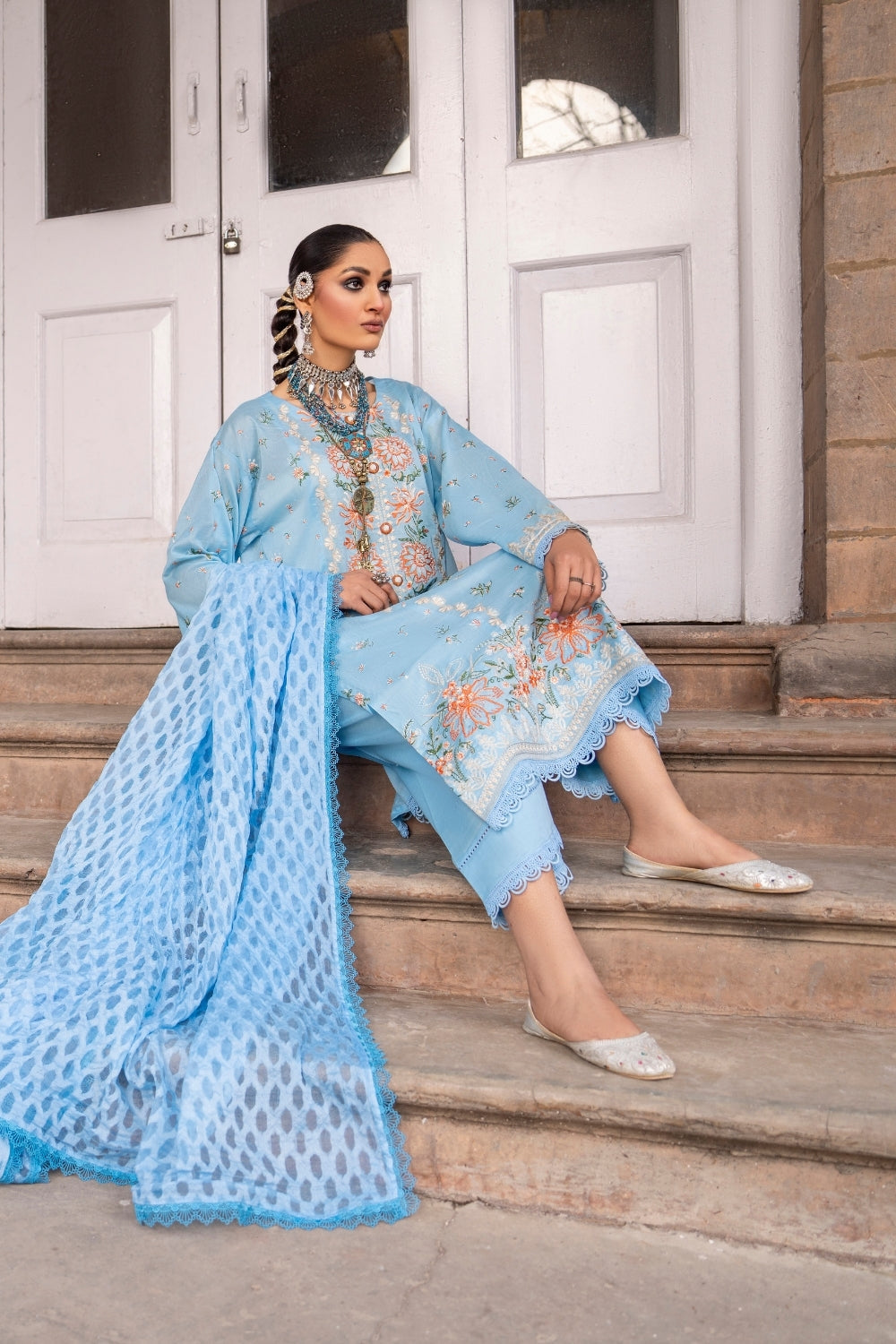 3PC Unstitched | Printed Lawn Suit | Jacquard Dupatta