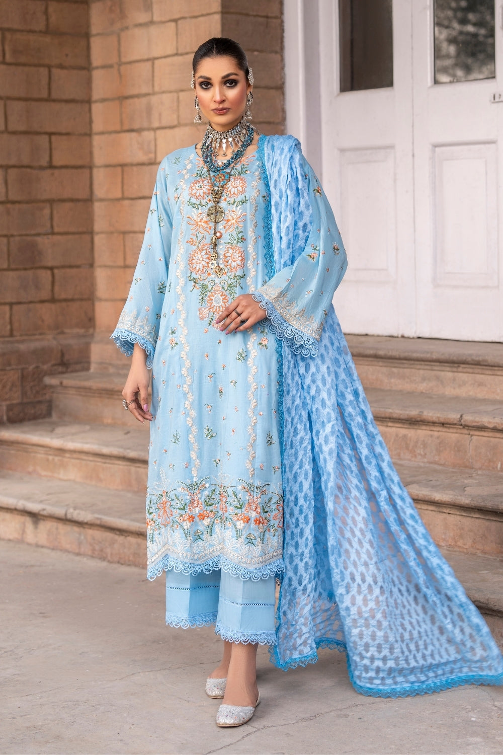 3PC Unstitched | Printed Lawn Suit | Jacquard Dupatta