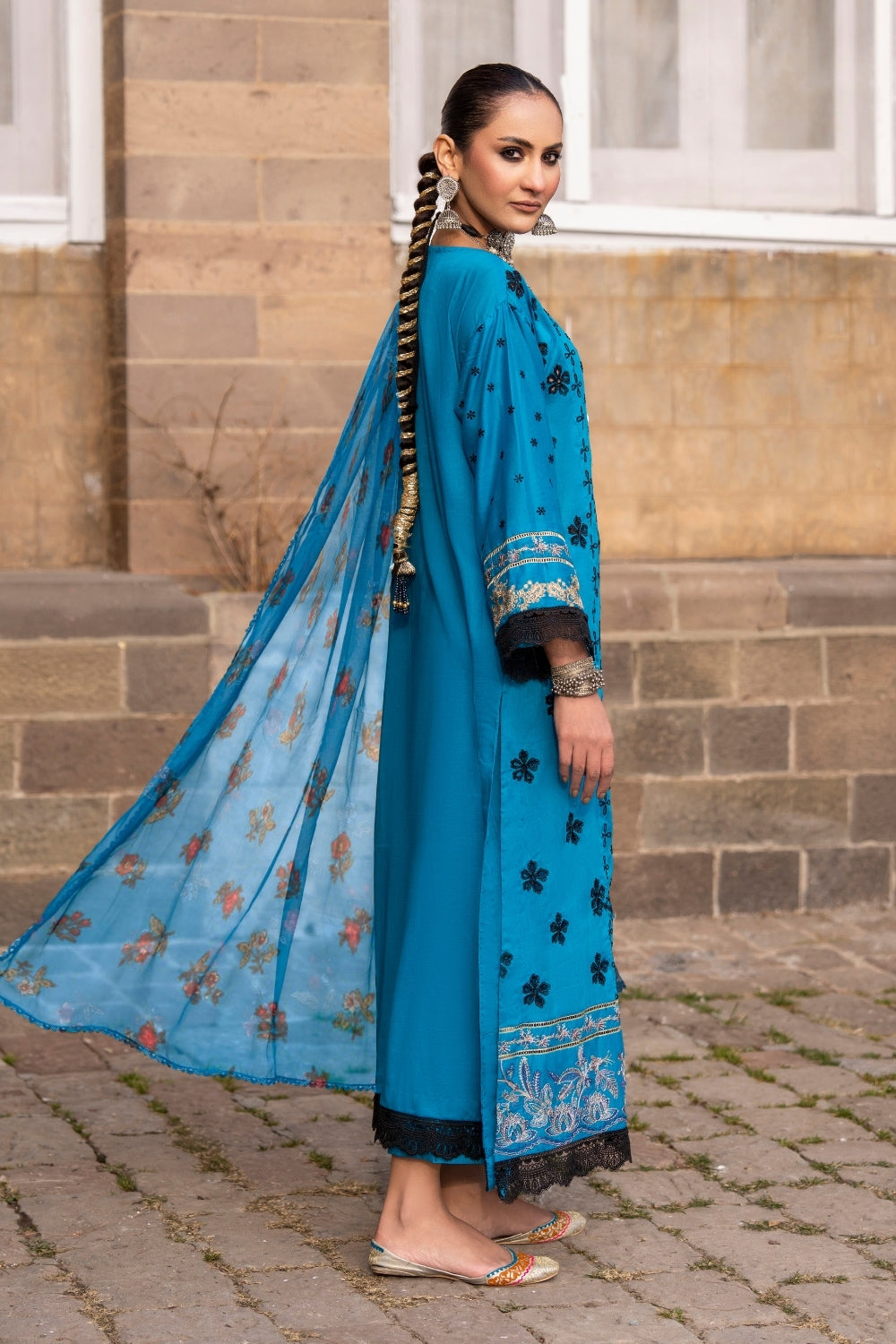 3PC Unstitched | Embroidered Lawn Suit | Chiffon Dupatta