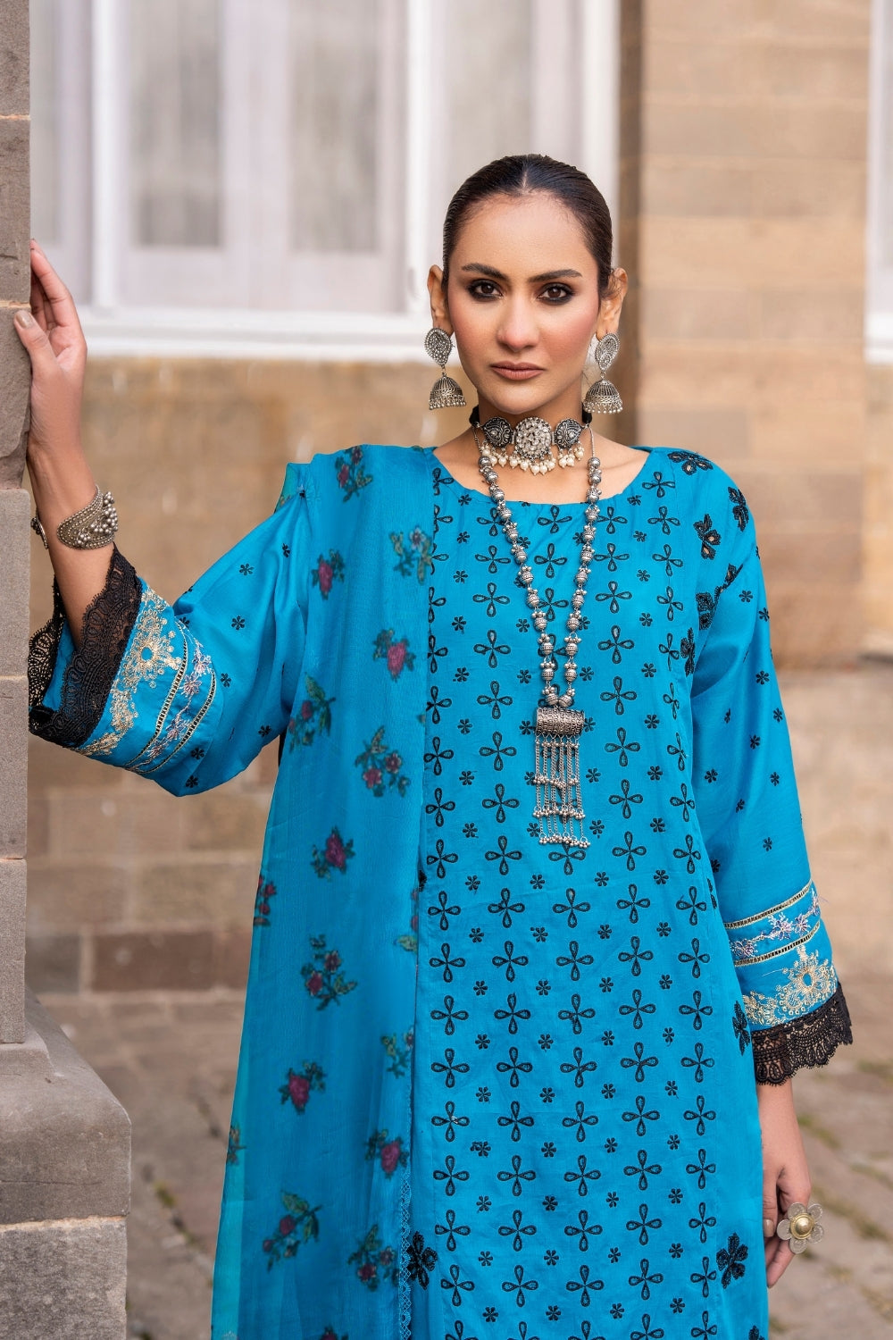 3PC Unstitched | Embroidered Lawn Suit | Chiffon Dupatta