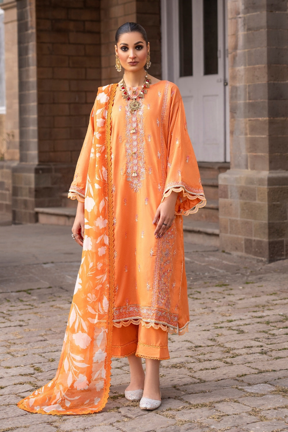 3PC Unstitched | Embroidered Lawn Suit | Chiffon Dupatta