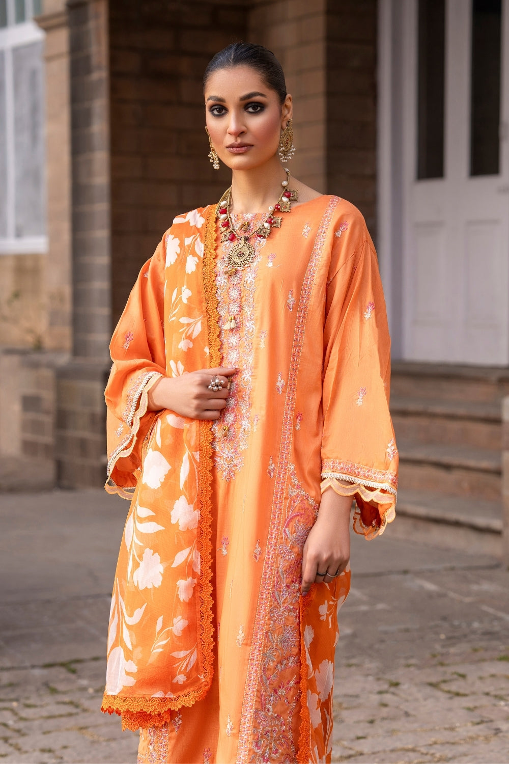 3PC Unstitched | Embroidered Lawn Suit | Chiffon Dupatta