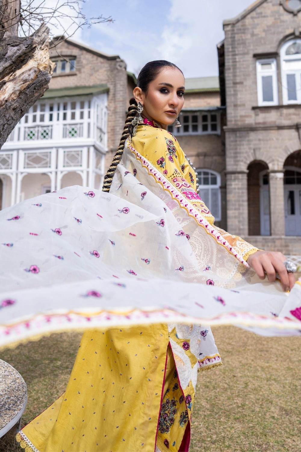 3PC Unstitched | Embroidered Lawn Suit | Organza Dupatta