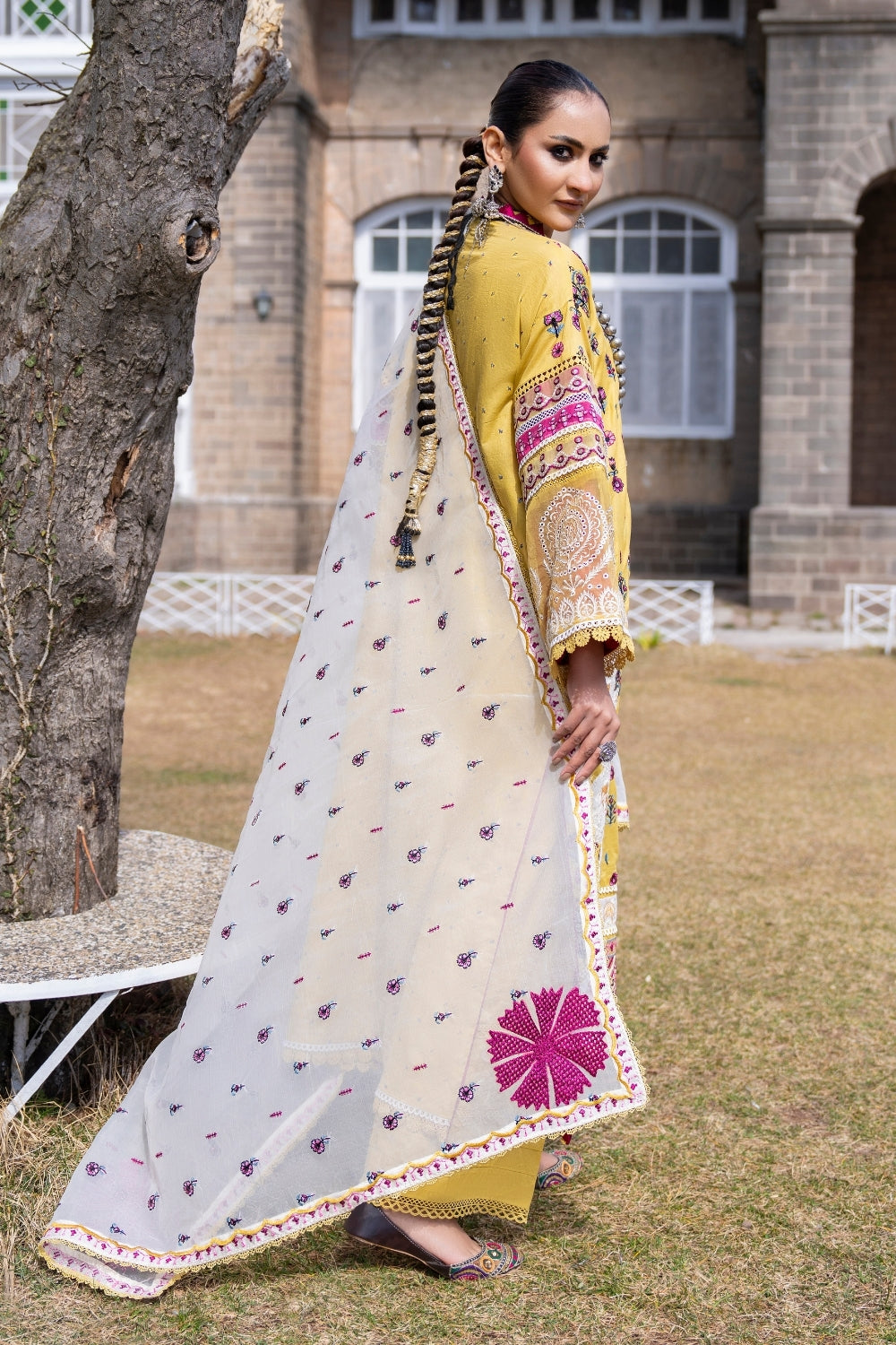 3PC Unstitched | Embroidered Lawn Suit | Organza Dupatta