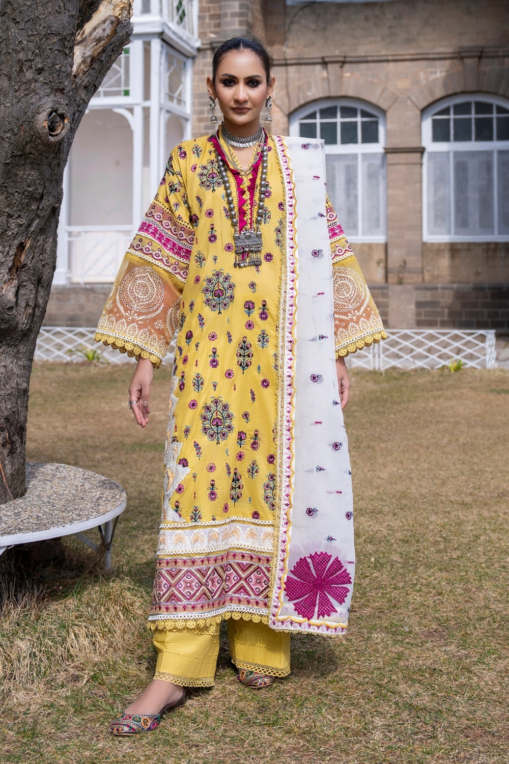 3PC Unstitched | Embroidered Lawn Suit | Organza Dupatta