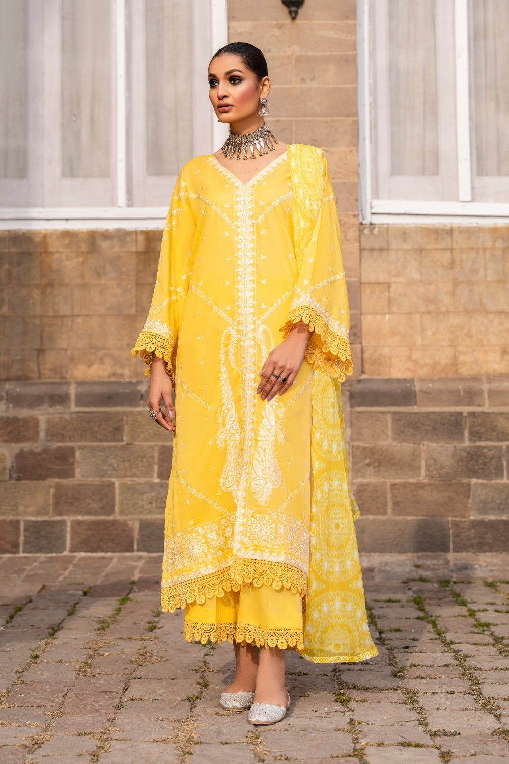 3PC Unstitched | Embroidered Lawn Suit | Chiffon Dupatta