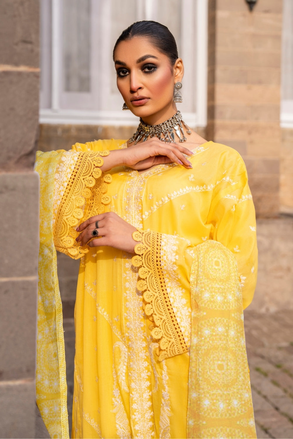 3PC Unstitched | Embroidered Lawn Suit | Chiffon Dupatta