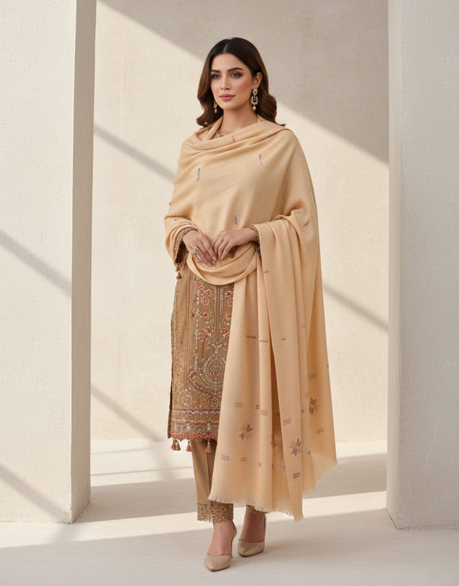 Khaddi Embroidered Shawl-05 Light Brown Apparel & Accessories KHAS STORES 