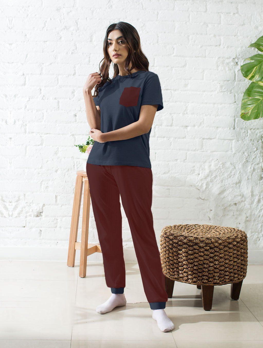 Ladies Burgundy/Navy Loungewear LW-006 LOUNGEWEAR FASSTIGIR S 