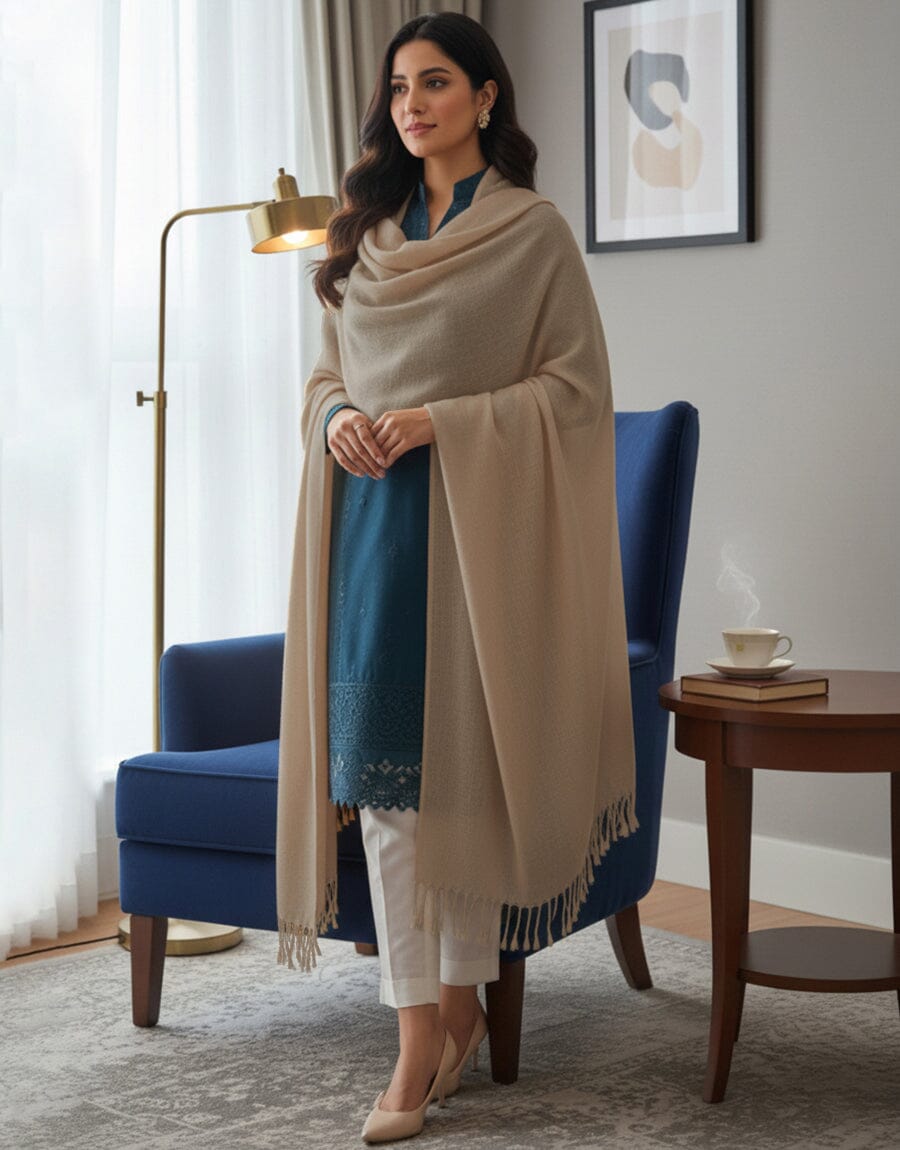 Plain Shawl-Beige Apparel & Accessories KHAS STORES 