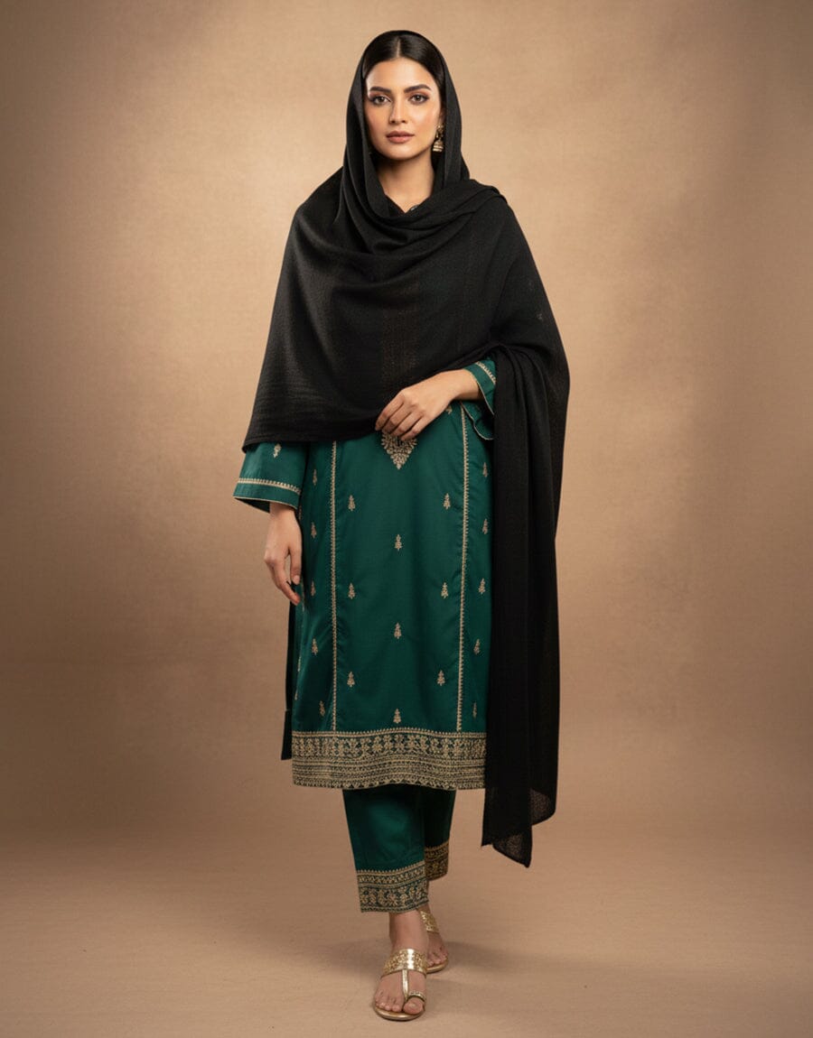 Wool Shawl-Black Apparel & Accessories KHAS STORES 