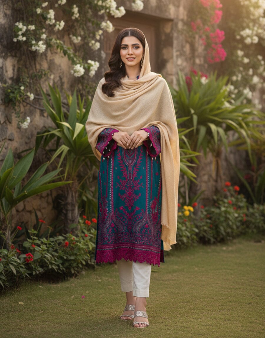 Wool Shawl-Peach Apparel & Accessories KHAS STORES 