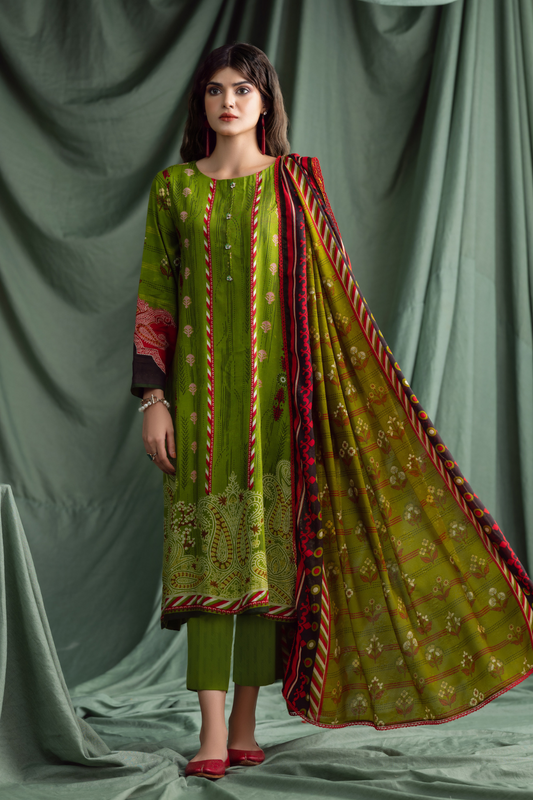 3PC Unstitched | Printed Linen Suit | Jacquard Dupatta