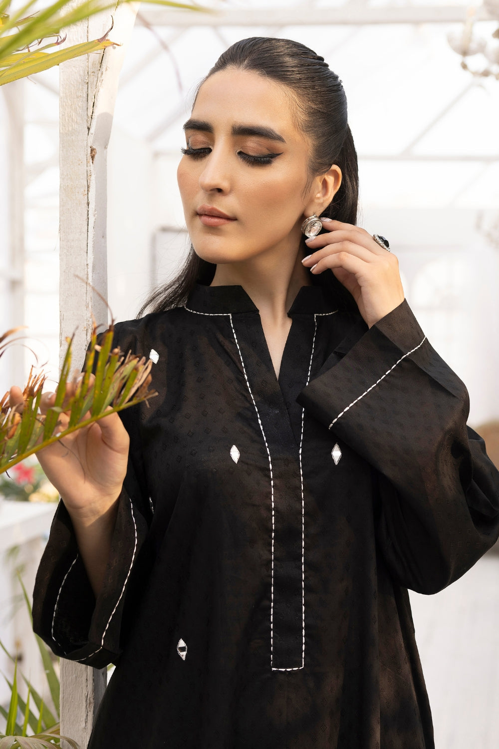 2 PC Stitched | Embroidered Jacquard Cotton Shirt+ Trouser