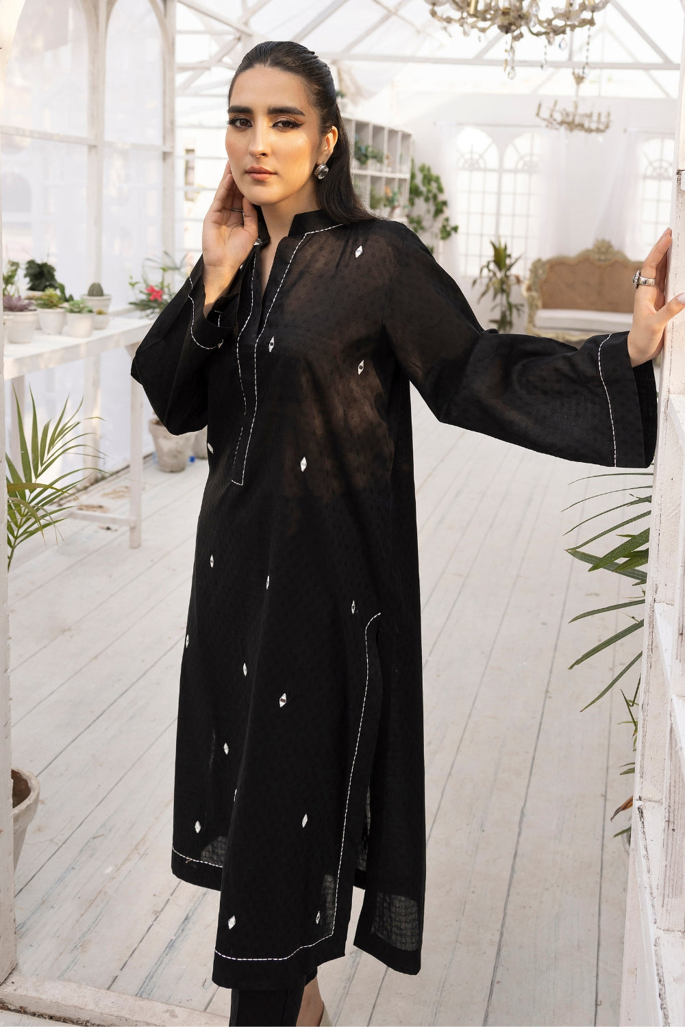 2 PC Stitched | Embroidered Jacquard Cotton Shirt+ Trouser