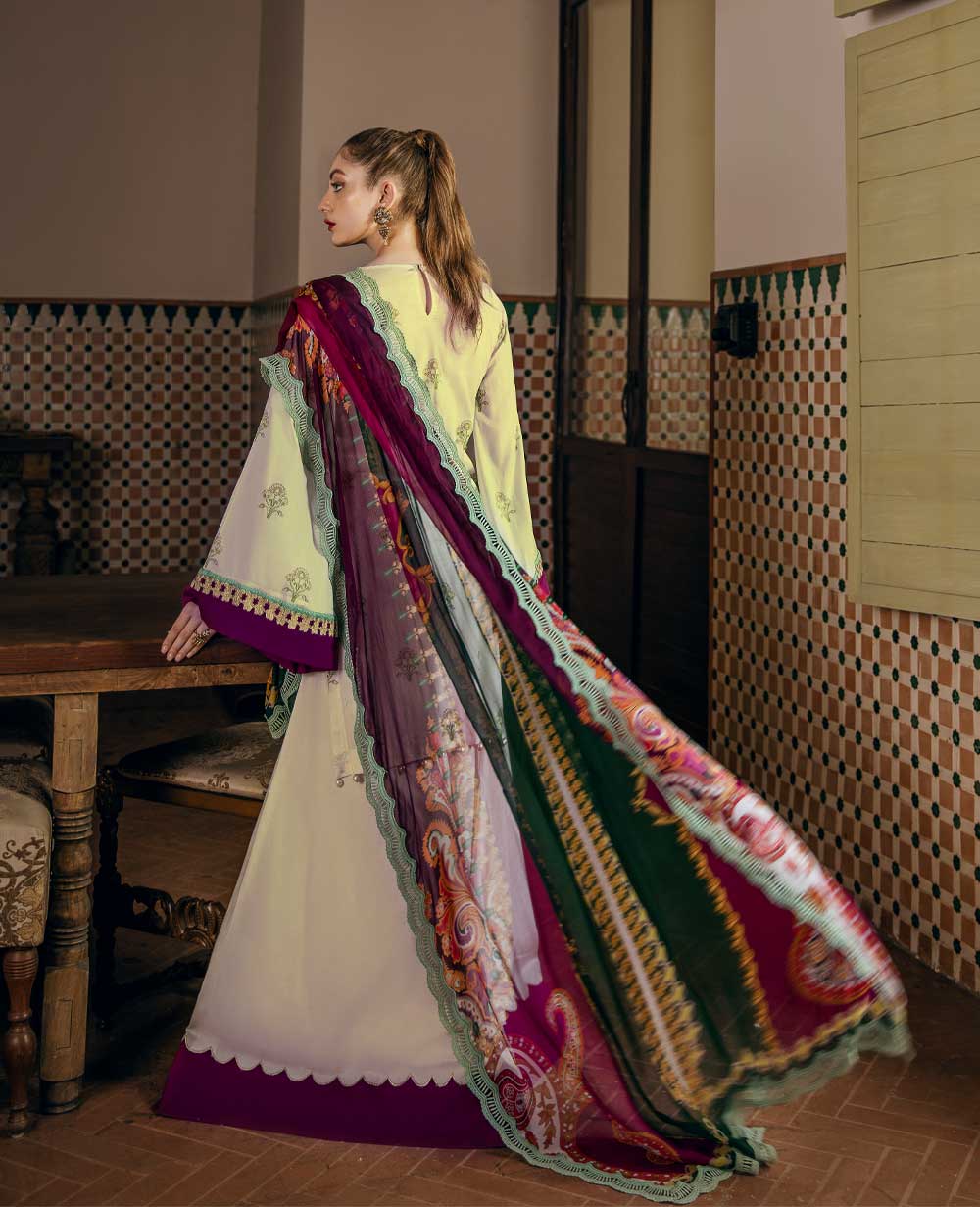 3 PC Unstitched Embroidered Lawn Suit | Chiffon Dupatta