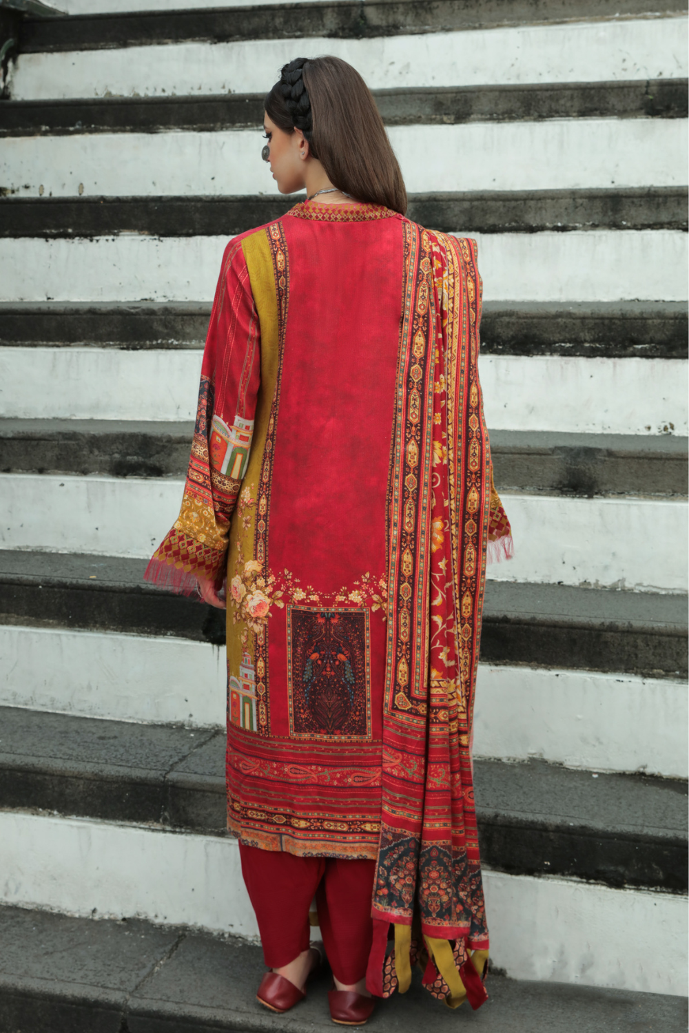 3 PC Unstitched | Embroidered Suit + Shawl