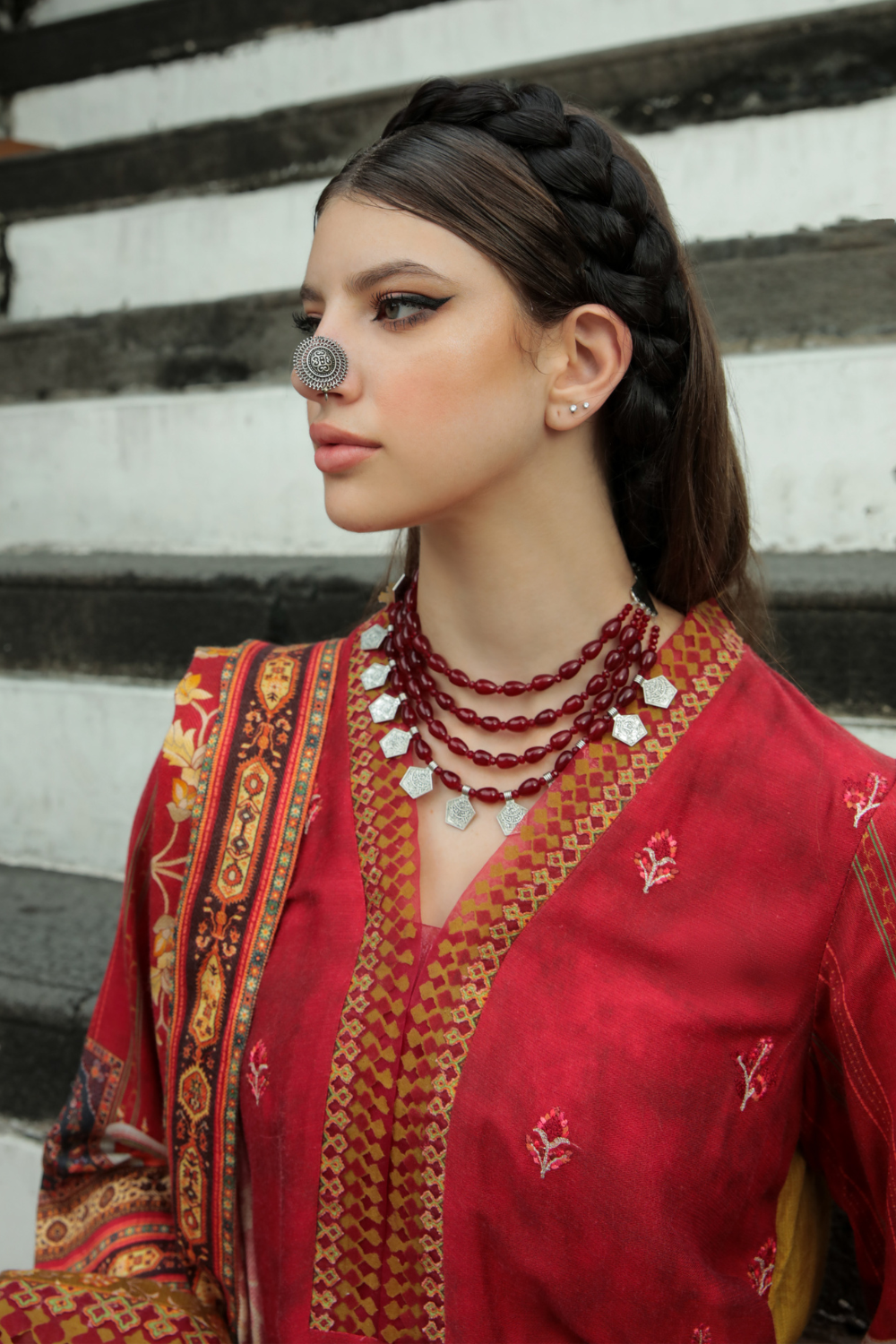 3 PC Unstitched | Embroidered Suit + Shawl