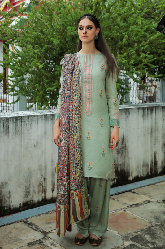 3 PC Unstitched | Embroidered Suit + Shawl