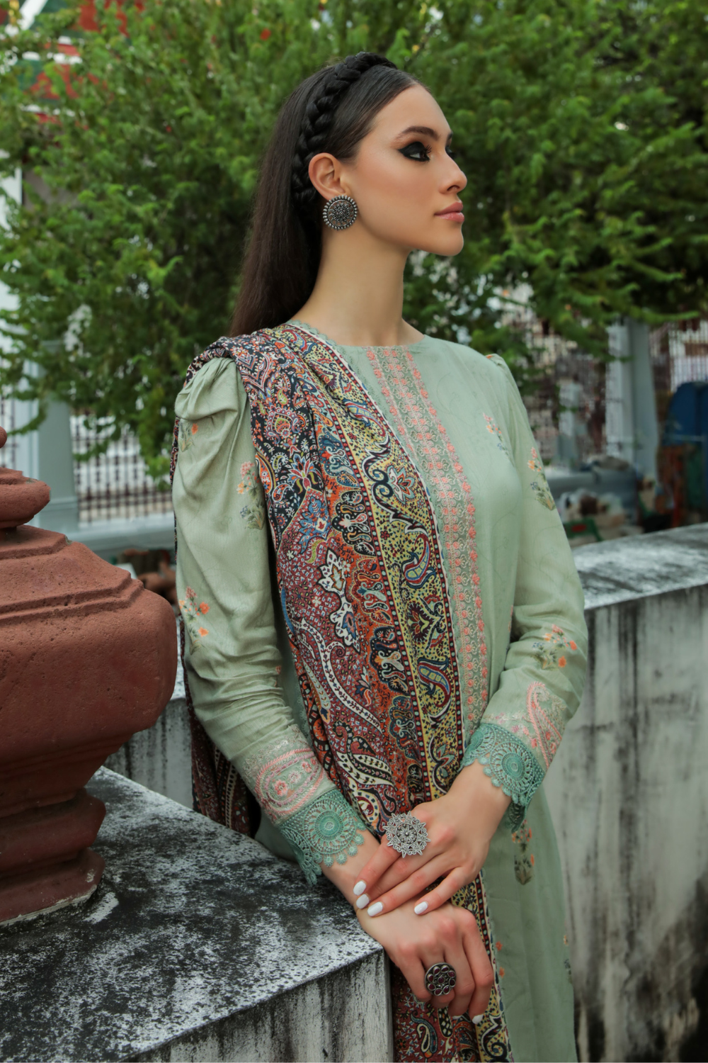 3 PC Unstitched | Embroidered Suit + Shawl