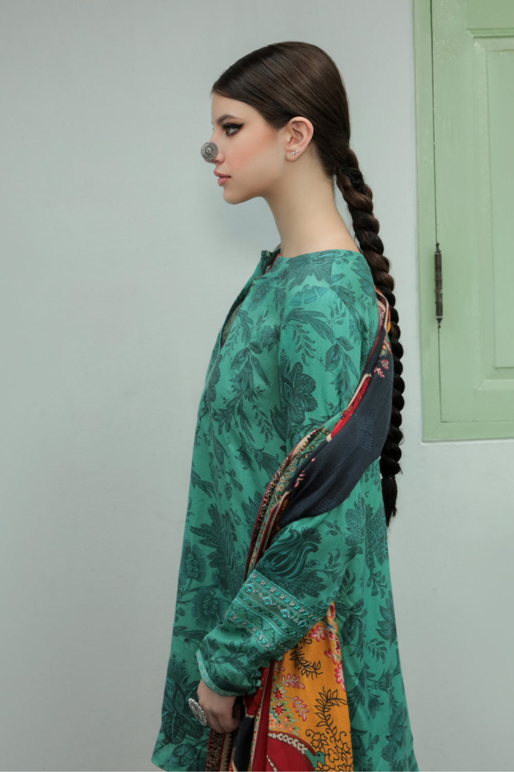 3 PC Unstitched | Embroidered Suit + Shawl