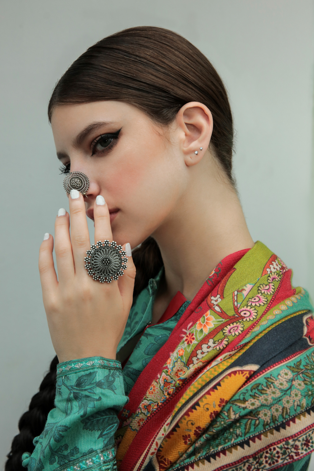 3 PC Unstitched | Embroidered Suit + Shawl