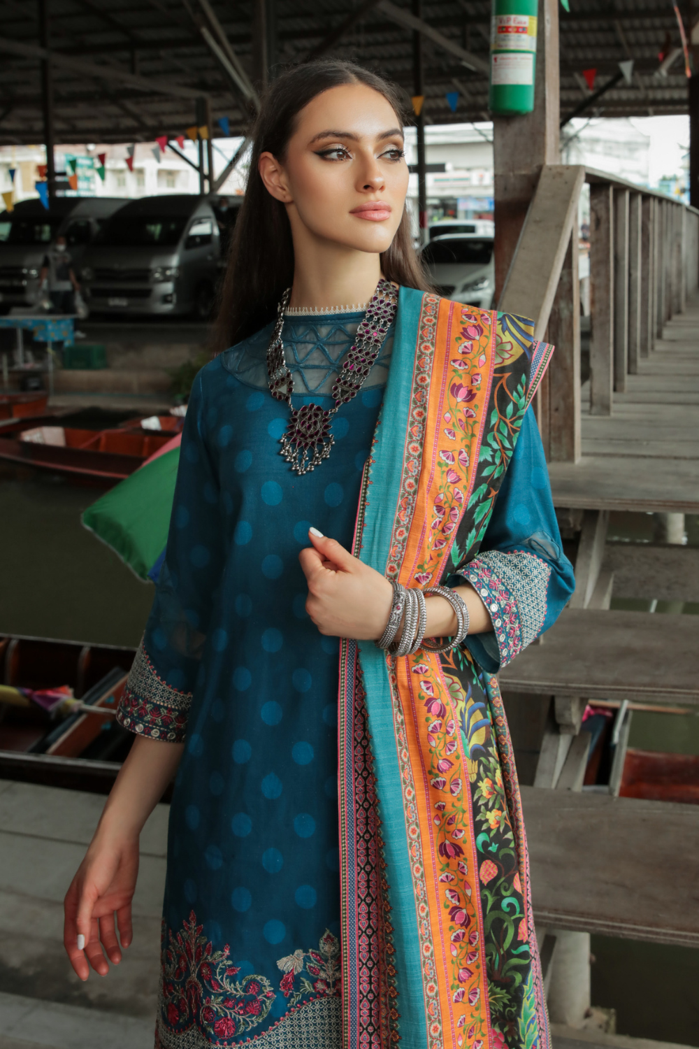 3 PC Unstitched | Embroidered Suit + Shawl
