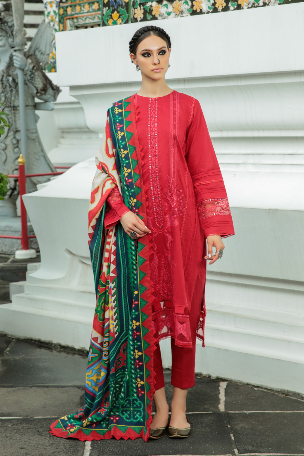 3 PC Unstitched | Embroidered Suit + Shawl