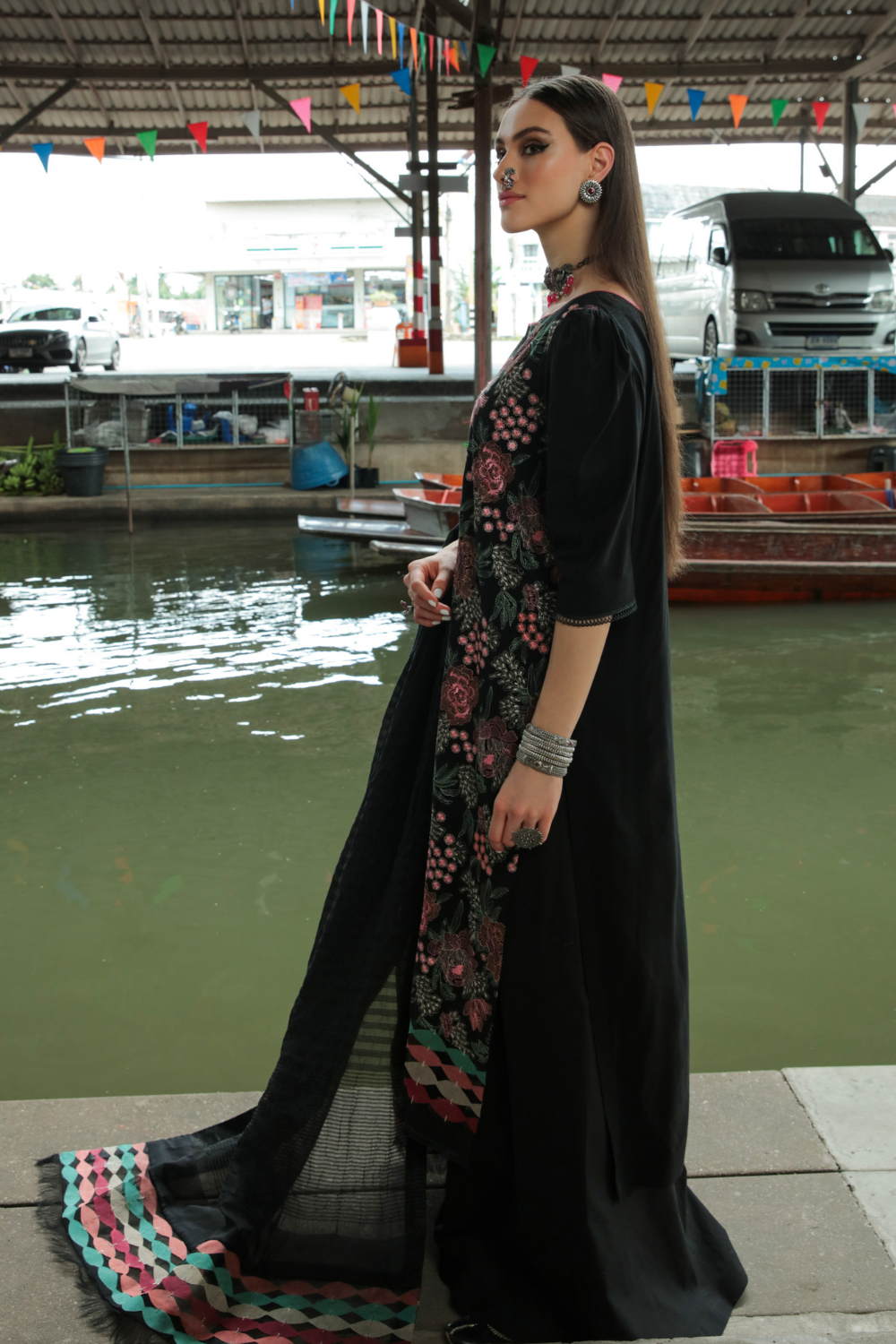 3 PC Unstitched | Embroidered Suit + Organza  Dupatta