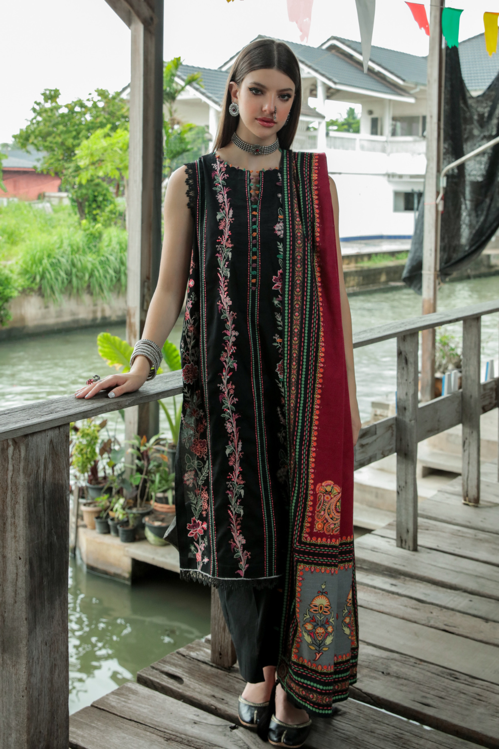 3 PC Unstitched | Embroidered Suit + Shawl