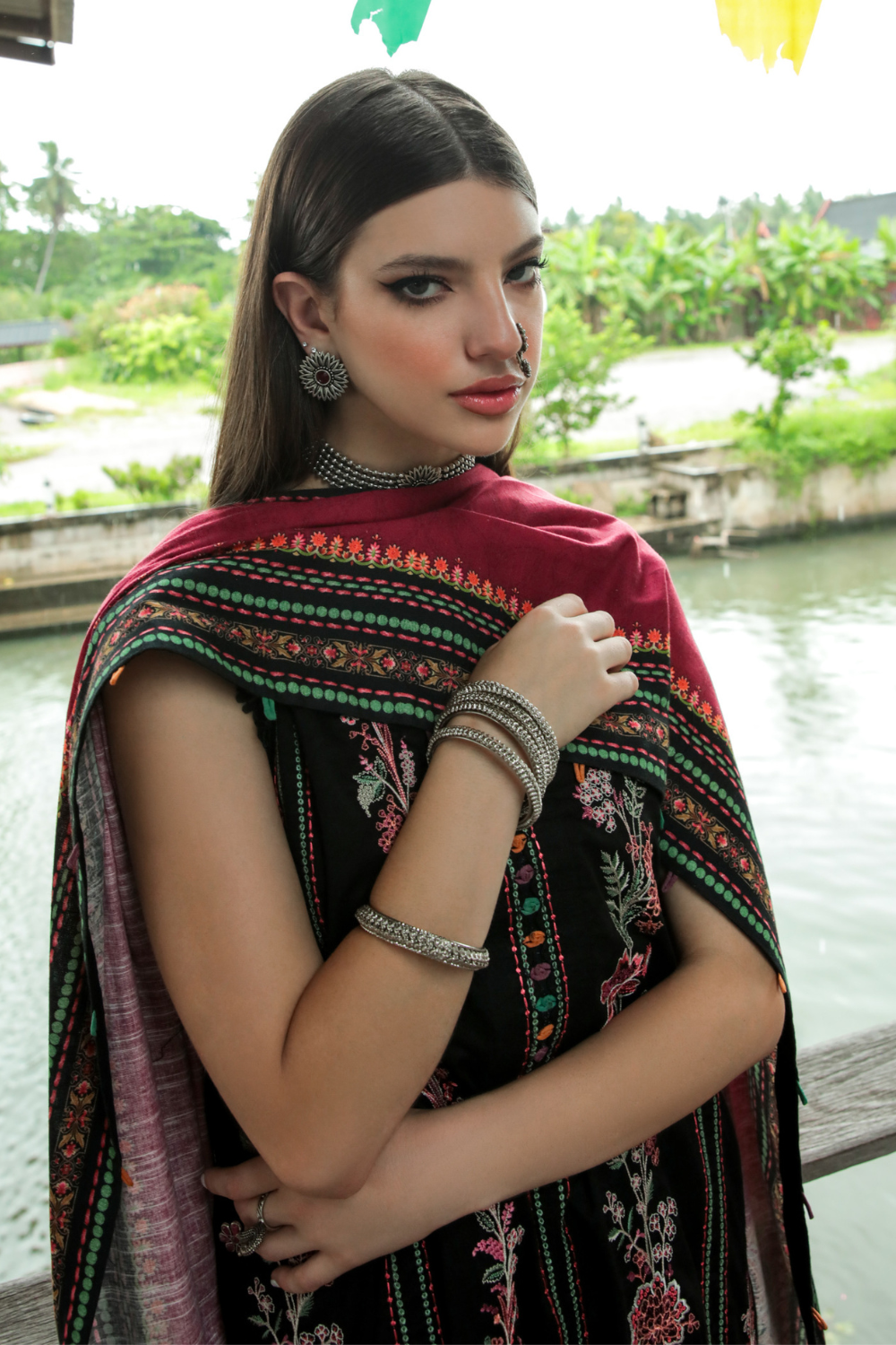 3 PC Unstitched | Embroidered Suit + Shawl