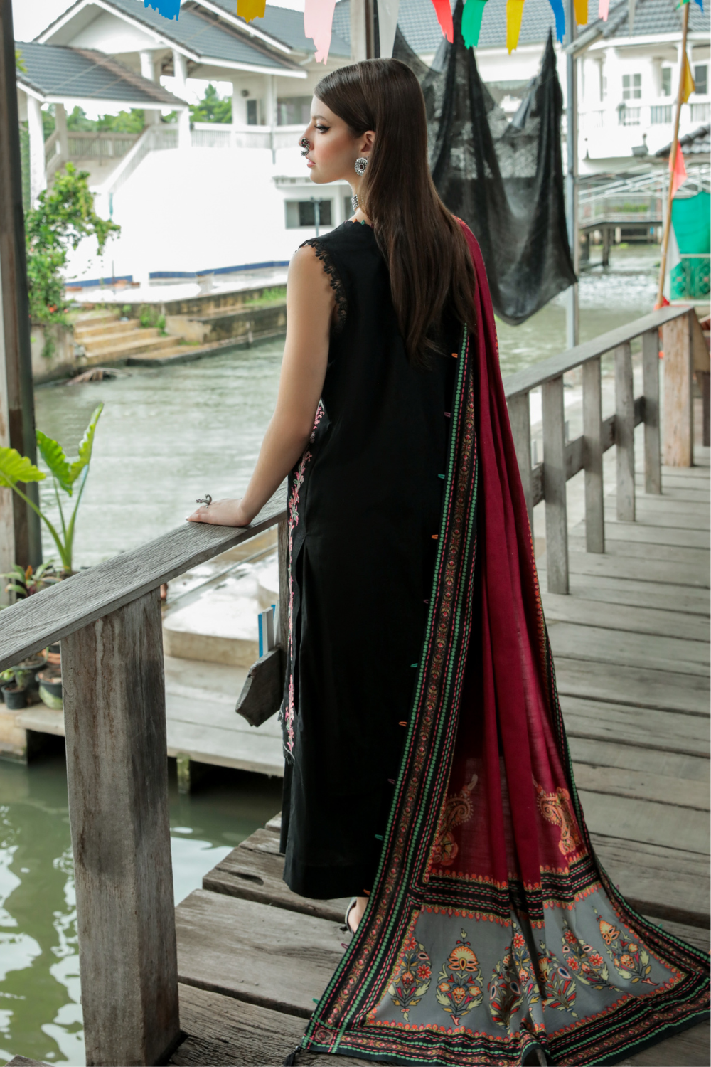 3 PC Unstitched | Embroidered Suit + Shawl