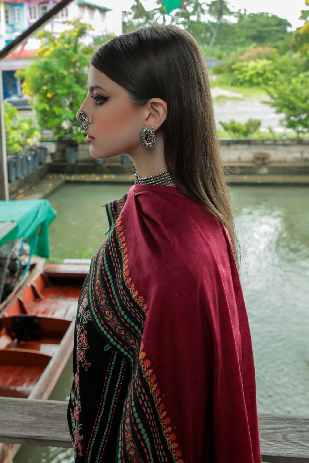 3 PC Unstitched | Embroidered Suit + Shawl