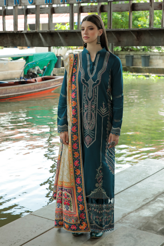 3 PC Unstitched | Embroidered Suit + Shawl