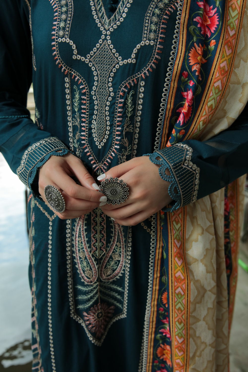 3 PC Unstitched | Embroidered Suit + Shawl
