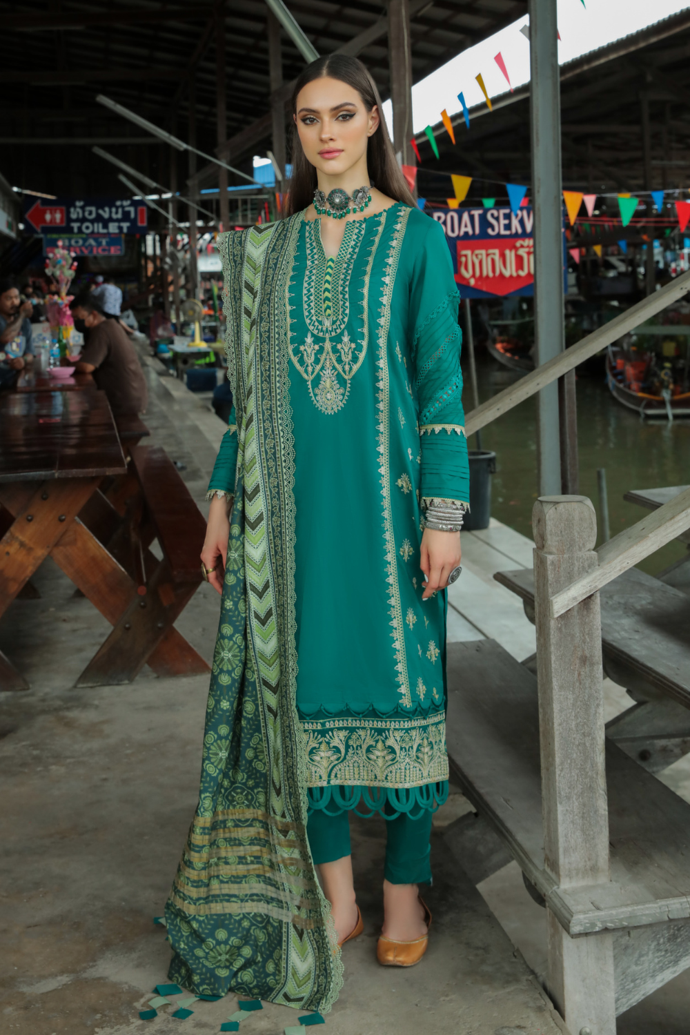 3 PC Unstitched | Embroidered Suit + Shawl