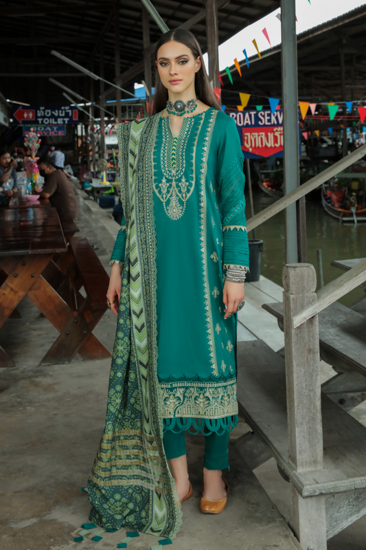 3 PC Unstitched | Embroidered Suit + Shawl