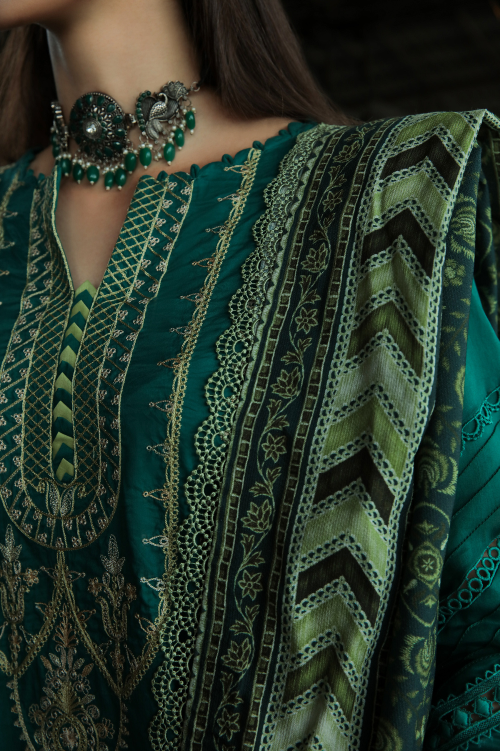 3 PC Unstitched | Embroidered Suit + Shawl