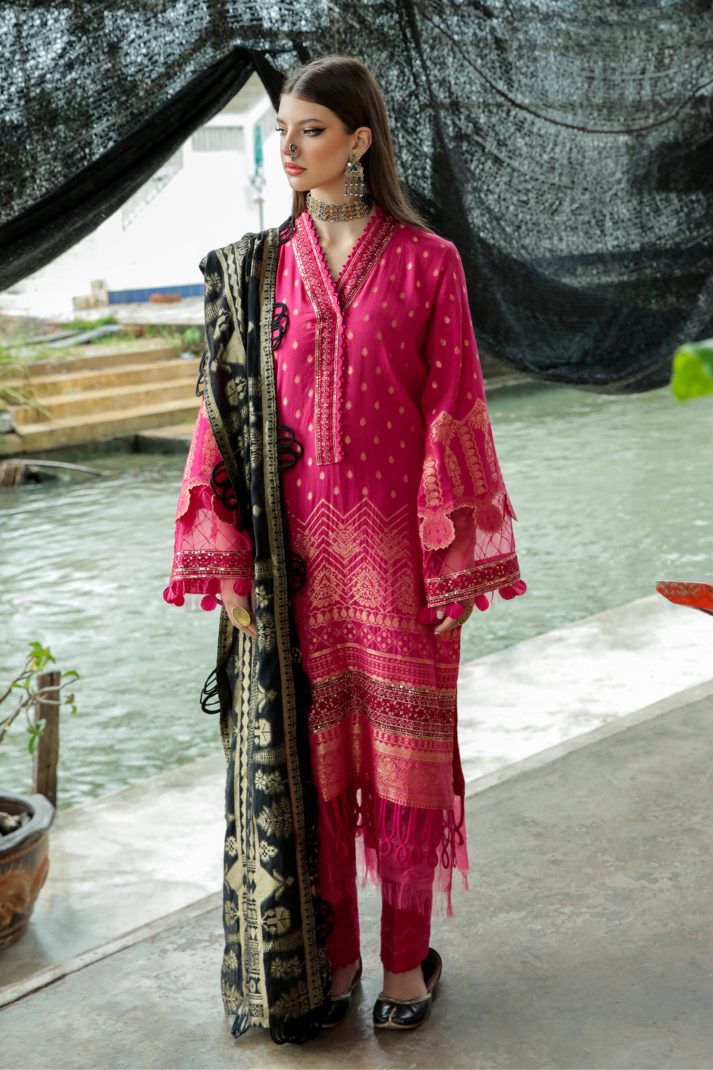 3 PC Unstitched | Embroidered Jacquard Suit